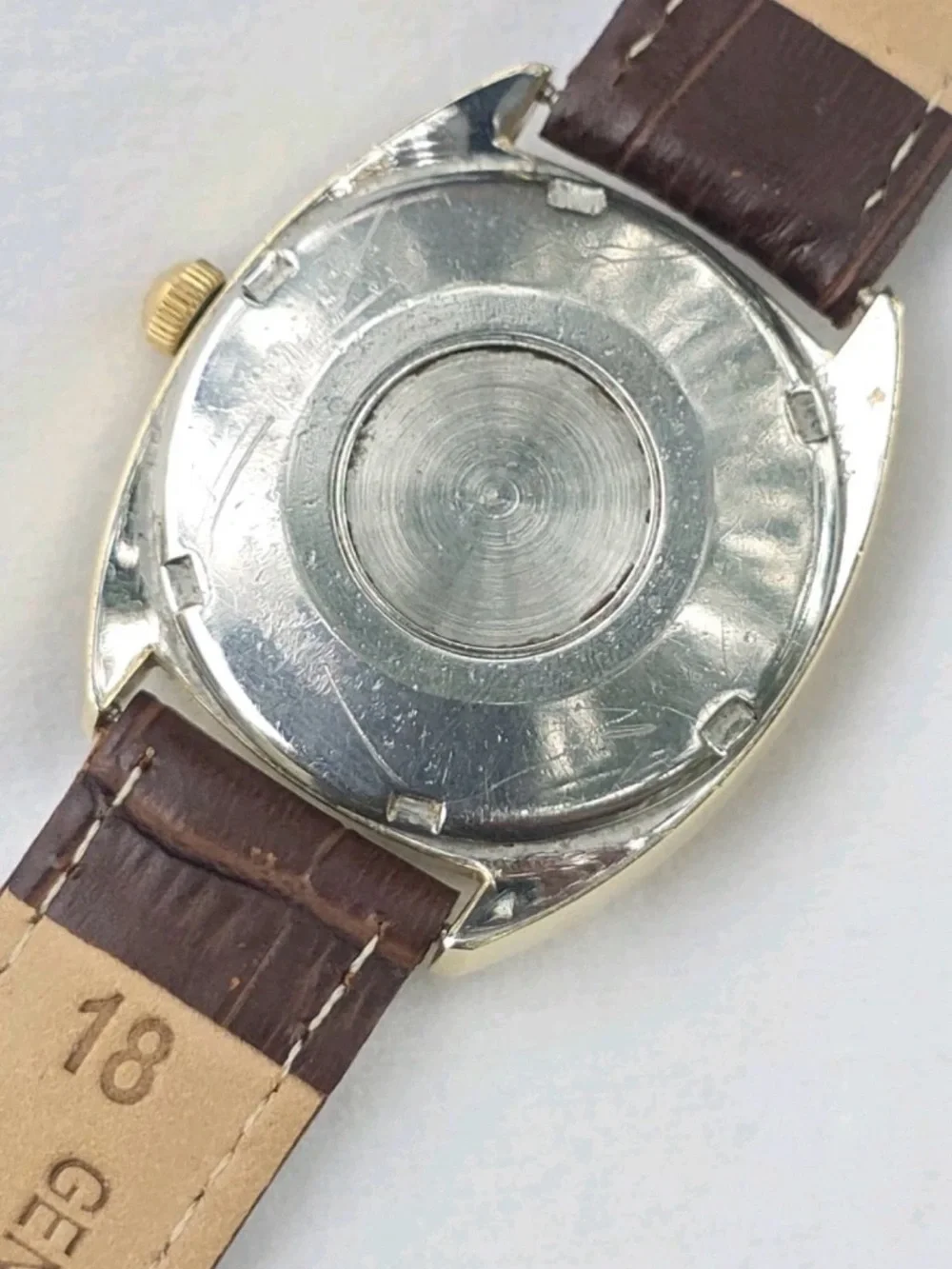 Omega Gold-Tone Constellation Watch with Brown Leather Strap